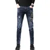 End High Embroidered Jeans Men's 2022 Printing Fashion Brand Slim Fit Feet Autumn and Winter Blue Long Trousers Leisure