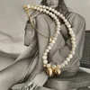 Hänge halsband naturliga barock sötvatten pärla choker med guldfärg hjärta charm halsband smycken