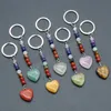 Natural Crystals Stone Keychains Stainless Steel Keychain Rose Quartz Agate Heart Pendant Reiki Crystal KeyChain Handbag Decor