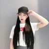 KuaShou Hat peruca uma líquida feminina Red Black Longo Longo Cabelo Longo perucas sintéticas