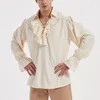 QNPQYX New Mens Renaissance Costume Ruffled Long Sleeve Lace UP Medieval Steampunk Pirate Shirt Cosplay Prince Drama Stage Costume Tops