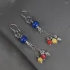 Kolczyki Dangle 925 Sterling Silver Flow Flow Long Women Retro Ethnic Lapis Lazuli Paeswax Agate Peads Lotus Drop EH173