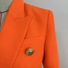 Damenanzüge, Blazer, klassischer Barock-Designer-Blazer, Metall-Löwenknöpfe, zweireihig, orangefarbene Damenoberteile, Winterkleidung für Damen