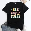 Camiseta feminina relaxando com minha camiseta de peeps engraçada cristão jesus tshirts tshirts fofos mulheres páscoa coelhinho gráfico camiseta top 230317