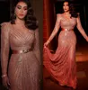 2023 Arabski Aso Ebi Ebi Gold Mermaid Sukienki Promowe cekinowe koronkowe wieczór Formalne przyjęcie Drugi przyjęcie urodzinowe suknie zaręczynowe sukienki ZJ4042