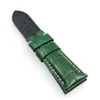 24 mm -22 mm 녹색 악어 곡물 송아지 가죽 가죽 밴드 카키색 스티치 스트랩 Pam Pam111 Watch에 적합합니다.