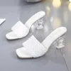 Slipare sommarväv Crystal Heel Kvinnors tofflor Öppna tå glider avslappnade damskor Slip On Beach Sexiga pumpar Muller Storlek 35-41 Z0317