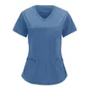 Women's T Shirts Nurses Workwears Tops V-Neck Solid Color Short Sleeved Summer Nursing Clothing For Women Pocket Blouse Fashion Women'S