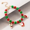 Charm Bracelets Fashion Red Green Beaded For Women Enamel Oil Santa Claus Bell Wand Pendant Charms Bracelet Bangles Christmas Jewelry