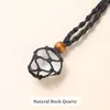 Natural Rock Quartz Rough Stone Braided Black Cord Net Necklace Women Charm Crystal Healing Stone Ornament Chakra Amulets