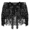 Stage Wear Womens Belly Dance Mini Skirts Hip Shinny Sequin Tassel Scarf Performance Outfits Short Skirt Festival Clothing