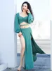 Stage Wear Long-sleeved Belly Dance Practice Clothes Bandage Double Slit Long Skirt Group Women Set