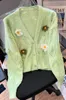 Malhas femininas Primavera Autumn Autumn Casa de roupas coreanas estilo mori menina de manga comprida Cardigan verde-deco