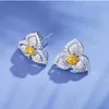 Studörhängen Fashion Flower 925 Sterling Silver Ear Studs Yellow Topaz Gemstone Wedding Korea Jewelry for Women Partihandel