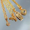 Kedjor 2023 Multilayer Heart Leaf Crystal Pendant Neckor For Women Gold Color Portrait Pistol Necklace Fashion Jewelry Gift