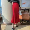 Skirts 2023 Fashion Women Long Vintage Mermaid High Waist Skirt Black Package Hip Slim Tight Fishtail Office Lady For Spring 230317