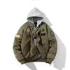 Jaqueta Masculina Inverno Jaqueta Bomber Retro Masculina Estilo Americano Uniforme de Beisebol Militar Bordado Algodão Casaco Preto Com Zíper Tamanho Grande