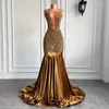 Feestjurken Long Gold Prom 2023 Echte foto Sheer Top Luxe Sparkly Diamond Velvet Black Girl Mermaid Gala -jurken