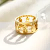 Cluster Rings Unique Chic Hollow Ring Stainless Steel Gold Plated Vintage Gourd Finger For Women Party Trendy Charm Wholesale Jewelry