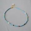 Choker Londany Necklace French Vintage Retro Western Court Style Ultra Fine Blue Turquoise Beads Gem Collar Chain