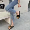 Slippers 2023 Brand Women Big Metal chain Qual Cheel Slies Slides Summer Summer Outdoor Beach Female Flip Flops Shoes Mule