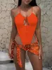 Tasarımcı Seksi Bikini Setleri 2024 Yeni Moda Kadınlar 3 PCS Sarong Cross Sırtsız Aşırı Dize Kadın Tek Parça Mayo Kadınlar Yüksek Kesim Monokini Tanga Mayo Takım