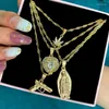 Chains 2023 Multilayer Heart Leaf Crystal Pendant Necklaces For Women Gold Color Portrait Pistol Necklace Fashion Jewelry Gift