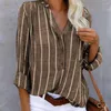 Women's Blouses Dames gestript losse shirt enkele borsten dame lange mouwt tops oversized casual kantoor blusas mujer