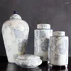 Vasos cerâmica azul antigo e branco vaso de porcelana arranjo de flores zen estilo chinês decorações de decoração prateleira de curio