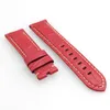 24 mm - 22 mm Red Crocodile Grain Calf Leather Band Khaki Stitch Strap Fit For PAM PAM111 Watch