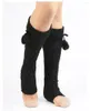 Women Socks Knitted Rhombus Pattern Footless Knee High Boot With Fur Ball