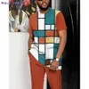 WANGCAI01 MĘŻCZYZN TRODY T-shirt Długie spodnie Zestaw 2023 Zestawy mężczyzn Square 3D Printed TrackSuits 2-częściowy strój Sportswear Short Seve Streetwear 0318H23