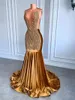Parti Elbiseleri Uzun Altın Prom 2023 Gerçek resim şeffaf üst lüks ışıltılı elmas kadife siyah kız deniz kızı gala önlükleri