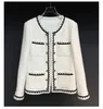 Spring ronde nek tweed paneel jas wit contrast kleur 50% wol lange mouwen met één borsten zakken jassen jassen korte outdarnen 22G186366