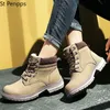 Boots Women's Pink Ankle Woman Winter PU Leather Plush Warm Waterproof Short Motorcycle Shoes Booties