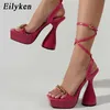 Top Roman Strappy Heels Salto grossa Moda Peep Toe Torno