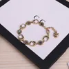 Luxury Design Bangles Copper Brass Brand Letter Bracelet Chain Women 18K Gold Plated Crystal Rhinestone Wristband Link Chain Couple Gifts Jewerlry Accessories