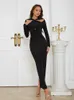 Robes décontractées mode femmes noir Maxi robe élégante à manches longues paillettes pansement moulante Sexy piste soirée Club robe de soirée