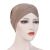 Women Turban Hat Solid Color Muslim Hijab Cotton Inner Hijab Hats Ladies Islamic Cross Headband African Trendy Head Wraps HCS218