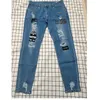 Jeans masculinos bordados brancos homens algodão elástico rasgado magro de alta qualidade Hip Hop Buraco negro Slim Fit Geralmente calças jeans 230317