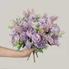 Flores decorativas de seda rosa artificial Bouquet Hight Quality Hydrangea Bride segurando Fake for Home Wedding Decoration Acessórios