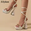 Top Roman Strappy Heels Salto grossa Moda Peep Toe Torno