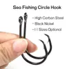 Fiskekrokar Bimoo 50st Circle Hook för fiske högt kolstål Saltvatten fiskkrok 1 1/0 2/0 3/0 4/0 5/0 6/0 7/0 8/0 9/0 10/0 Sea Fishhook P230317