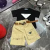 boys t shirts with cargo shorts sets 2023 brand designer kids tracksuits triangle logo children summer sports sets with belts high end kids clothing