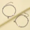 Charm Bracelets 2pcs/set Personality Moon BFF LOVE Matching Magnetic Stainless Steel Couple Bracelet Set Women Pearl Jewelry