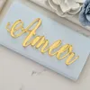 Greeting Cards 12Pcs Personalized Gold/Pink Mirror Wedding Party Guest Name Location Card Tag Custom Baby Name Baptism Chocolate Box Decoration 230317