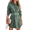 Casual Dresses Women Dress Above Knee Flap Pockets Warm Corduroy Retro Spring For Work