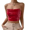 Damestanks dames pu lederen tube tops 2000s kleding y2k zomer 2023 bandeau strapless vaste kleur wrap borsttank ritssluiting achterste gewas