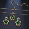 Серьги ожерелья наборы Canpel Luxury Emerald 18k золота с золотой модой Женщины свадебные кубические наборы зеленого камня циркона