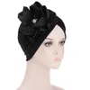 Berretti Beanie/Skull Caps Moda Donna Fiore di raso Turban Cap Soild Color Musulmano Foulard Bonnet Hijab interno Arab Head Wraps Pieghettato